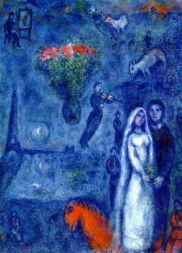 Marc Chagall Painting - Artist and His Bride contemporary Marc Chagall